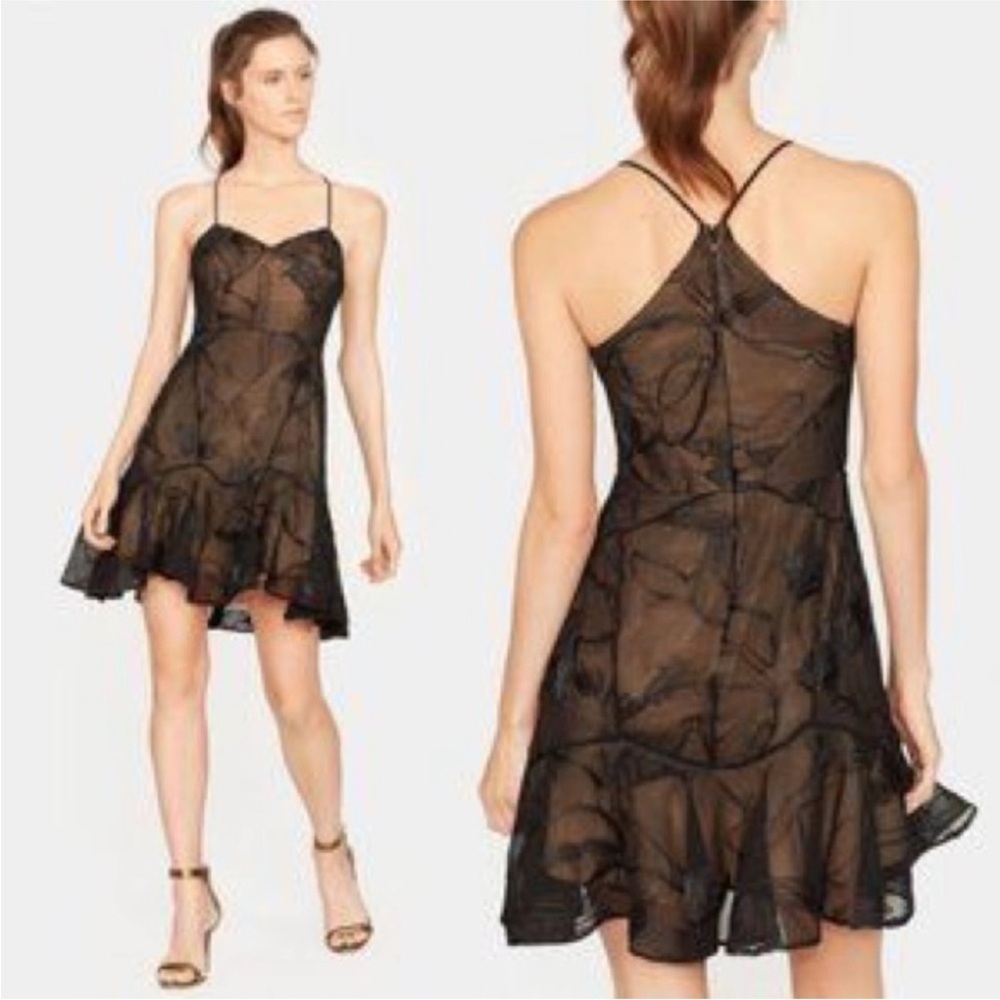 Halston Heritage Soutache A-Line Mini Dress Black Embroidered Size 0 New